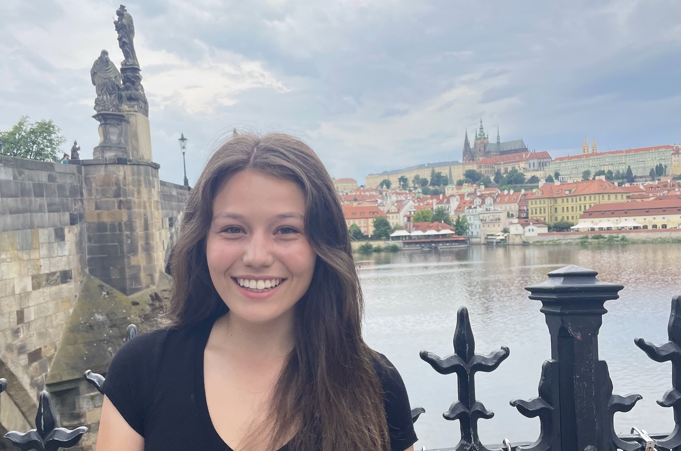 Tessa Bradley is a senior communication disorders major who hopes to become a speech language pathologist and currently serves as Franklin College's RCC president. She is pictured here studying abroad in Prague.