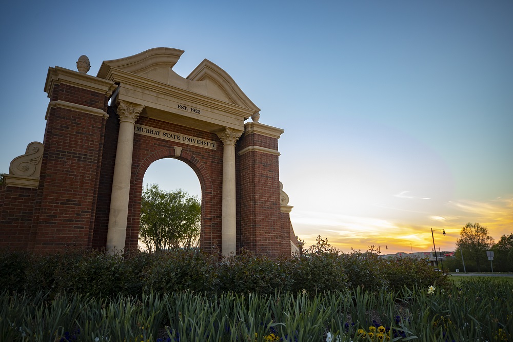 Murray State brick archway at sunset