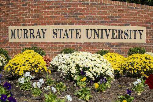 MSU brick sign with mums